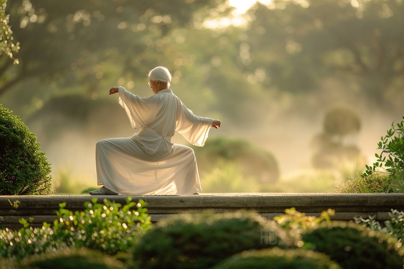 Seniors pratiquant le tai-chi en plein air  
Personnes âgées se relaxant avec le tai-chi