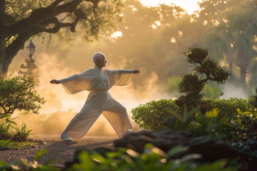 Seniors pratiquant le tai-chi en plein air