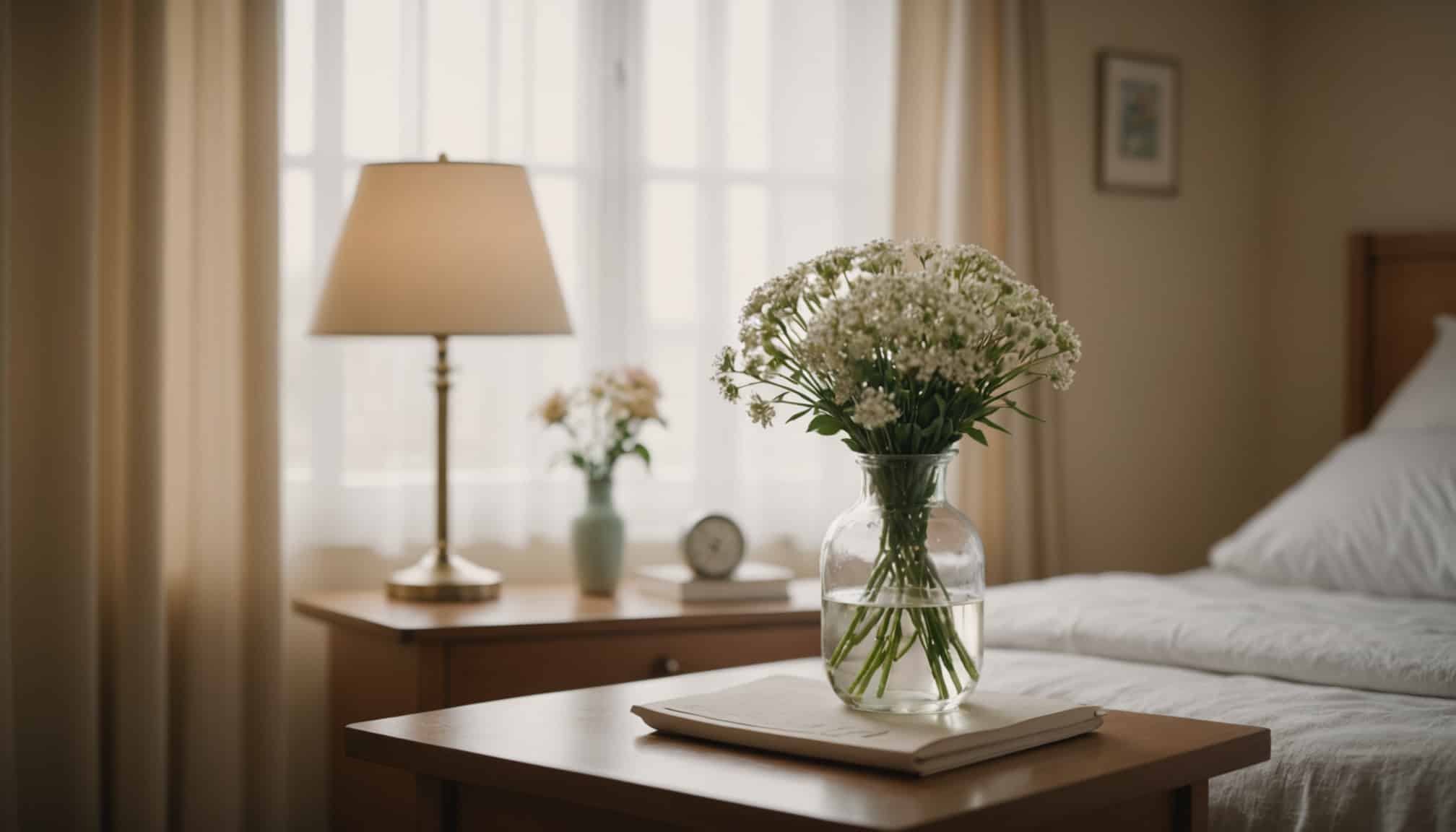 Personne en soins palliatifs entourée de proches  
Patient alité avec visage apaisé et regard serein